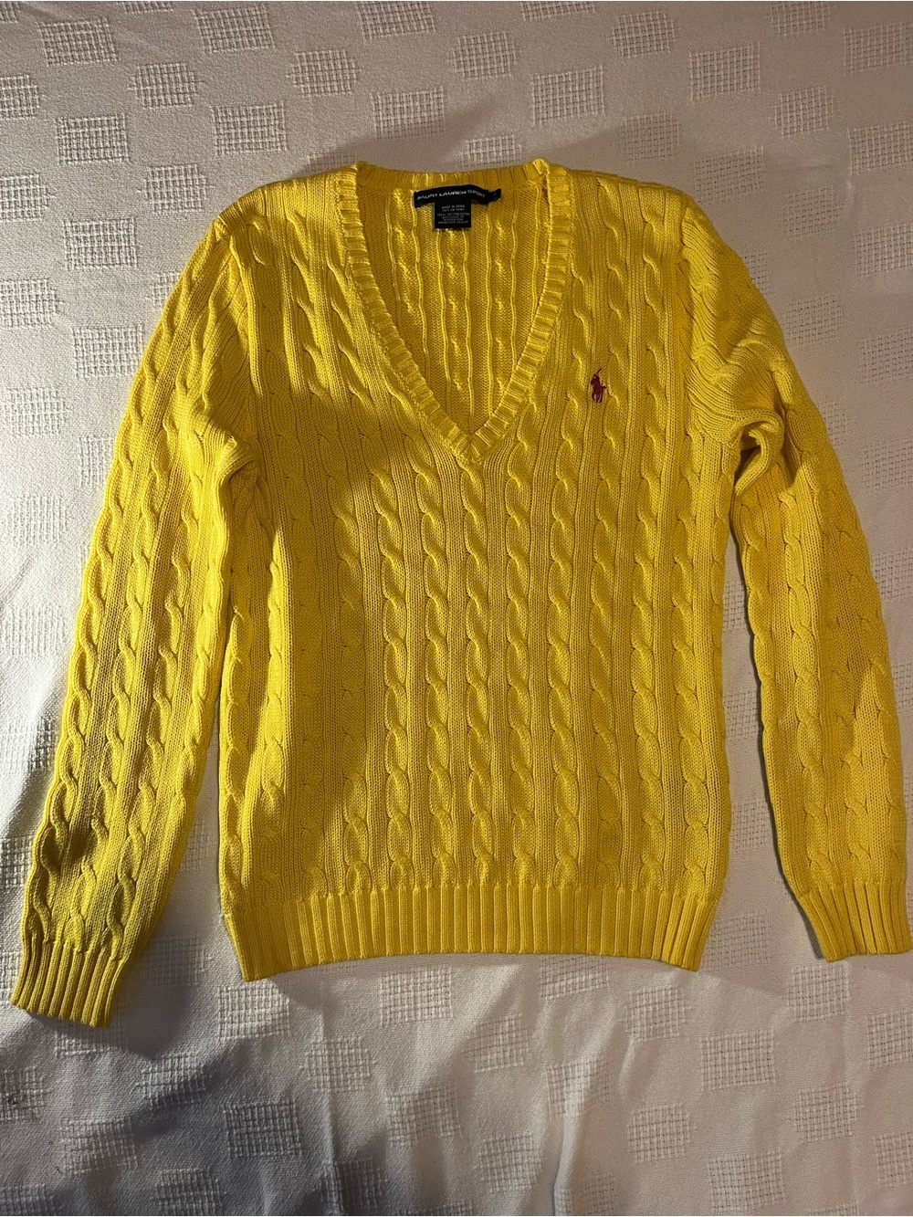 Ralph Lauren Yellow Cable-Knit V-Neck Sweater